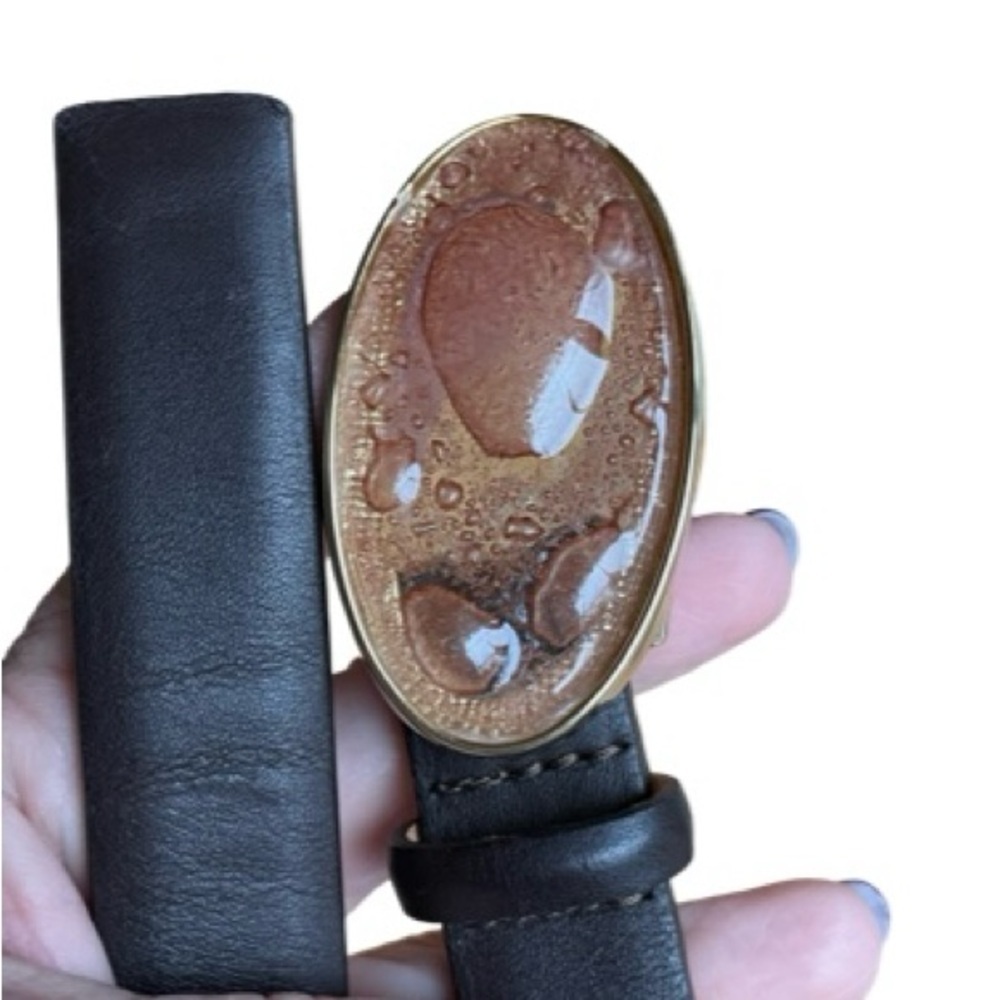 NWOT Guelhera Bollocini Brown Italian Art Glass / Leather Belt Size S-M (25-33”) - Picture 4 of 6